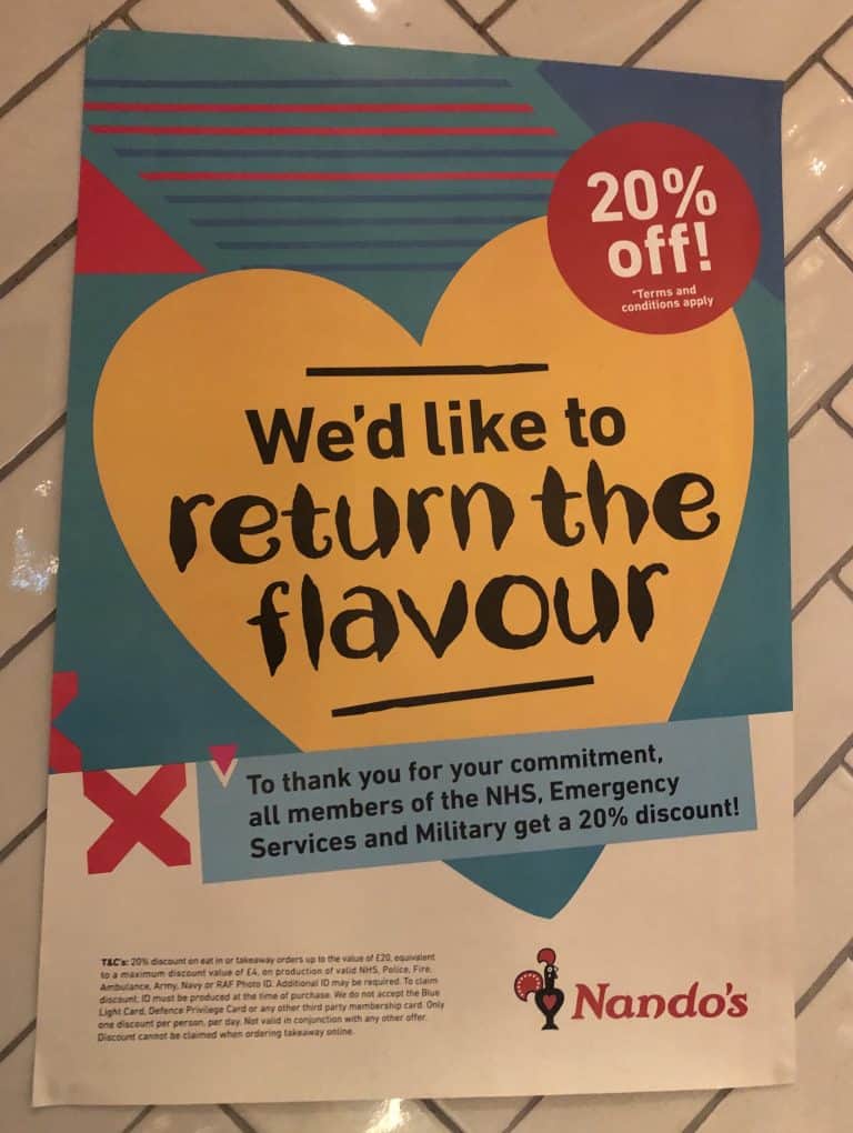 BLUE LIGHT DISCOUNT AT NANDOS Basildon Festival Leisure Park